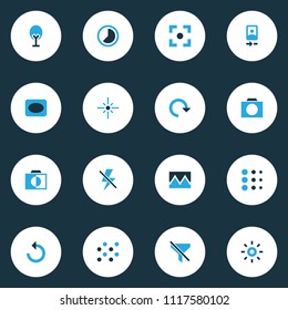 Picture icons colored set with camera front, rotate, blur and other rotate left elements. Isolated vector illustration picture icons.