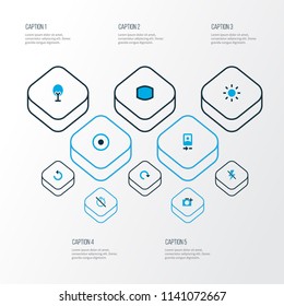 Picture icons colored set with camera front, nature, reload and other no timer elements. Isolated vector illustration picture icons.