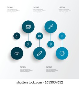 Picture icons line style set with reload, flash, image and other iso elements. Isolated vector illustration picture icons.