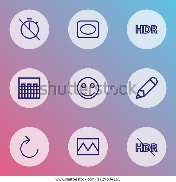 Picture icons line style set with smile, pen,\
reload and other high dynamic range elements. Isolated vector\
illustration picture\
icons.