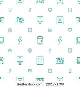 picture icons pattern seamless white background. Included editable outline camera, camera flash, camera display, flash, photo, photos icons. picture icons for web and mobile.