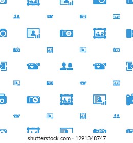 picture icons pattern seamless white background. Included editable filled camera, man and woman, photo, family photo, camera focus icons. picture icons for web and mobile.