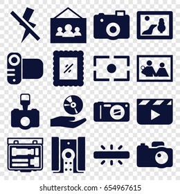 Picture icons set. set of 16 picture filled icons such as camera, cd on hand, camera focus, no flash, photo, clapper board, picture
