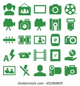 Picture icons set. set of 25 picture filled icons such as man, girl, camera, cd on hand, camera flash, burst, no flash, auto flash, photo, movie tape