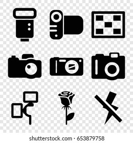 Picture icons set. set of 9 picture filled icons such as camera, rose, camera flash, no flash