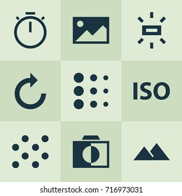 Picture Icons Set. Collection Of Chronometer, Filtration And Other Elements. 