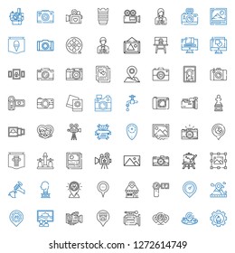 picture icons set. Collection of picture with graphic design, placeholder, video camera, canvas, camcorder, sculpture, easel, photo camera. Editable and scalable picture icons.