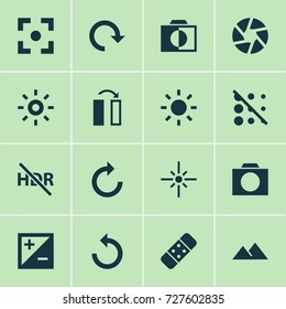 Picture Icons Set. Collection Of Mode, Hdr Off, Capture And Other Elements. Also Includes Symbols Such As Photo, Rotate, Exposure.