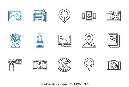picture icons set. Collection of picture with photo, placeholder, no food, photo camera, camcorder, sculpture, video camera, images. Editable and scalable picture icons.