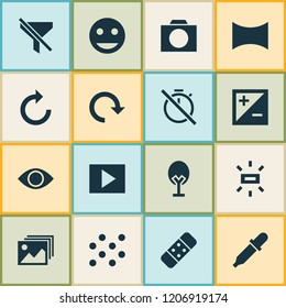 Picture icons set with remove red eye, tag face, pattern and other mode elements. Isolated vector illustration picture icons.