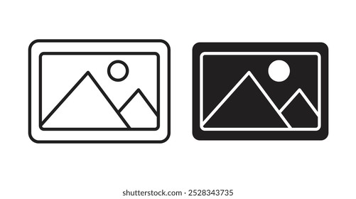 Ícones de imagem. Vetor definido no estilo de linha e preenchido.