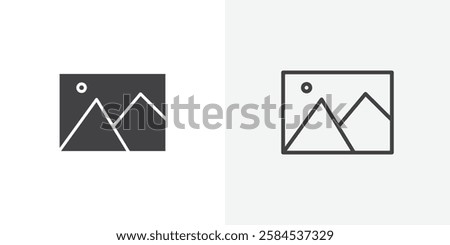 Picture icons vectors illustrations in black fill and liner versions