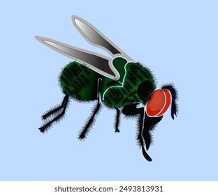 a picture or illustration of a green fly on a soft background
flies with a dirty impression but become beautiful if designed well.