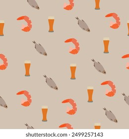 picture, illustration, vector, seamless texture, pattern, beer, shrimp, dried fish, for beer, for beer