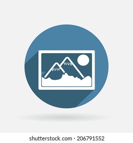 picture, image. Circle blue icon with shadow