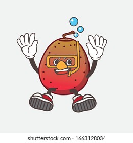 A picture of Indian Fig cartoon mascot character wearing Diving glasses
