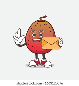 A picture of Indian Fig cartoon mascot character holding an envelope