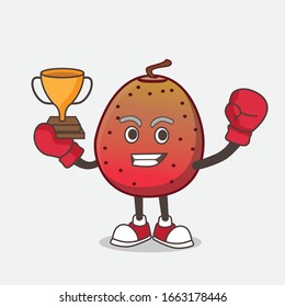 A picture of Indian Fig cartoon mascot character as Boxing winner of arcade game machine