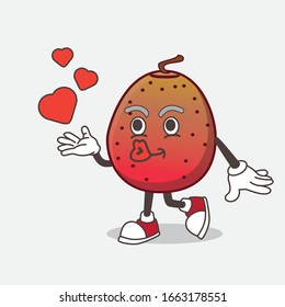 A picture of Indian Fig cartoon mascot character teasing with heart kiss