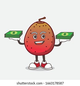 A picture of Indian Fig cartoon mascot character with money on hands