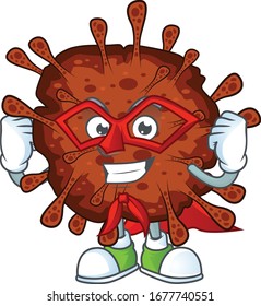 A picture of infection coronavirus dressed as a Super hero cartoon character