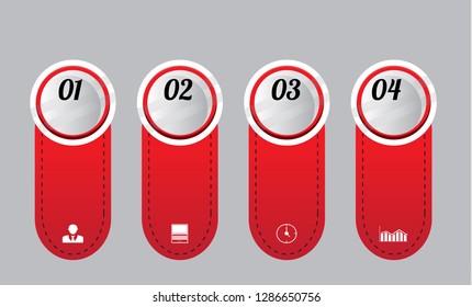 In the picture infographic on four positions, colored-red. Infographics with numbers, icons, headers, no text, for business, project,
Presentations, Project.