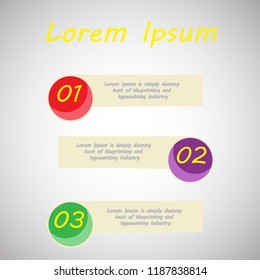 In the picture, infographic text for three positions. Infographics in three colors: red, violet, green. Infographic with text for a site, for presentation, for a business project.