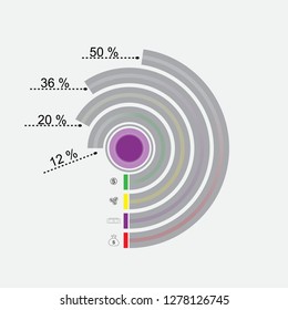 In the picture infographics for business, projects, presentations. Infographics for four positions, with possible percentages, with business icons.