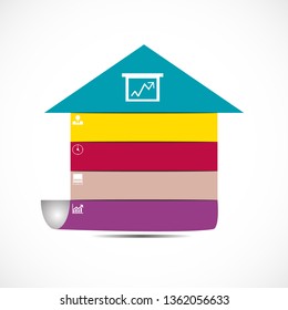 In the picture infographics in the form of a house with a roof on 4 positions, business icons, multi-colored infographics. Infographics for business, project, presentation.