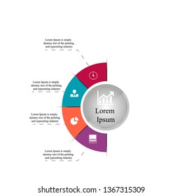 In the picture infographics in the form of a semicircle, colored, infographics in the middle with a graph, an example of the design of the text. Infographics for business, project, presentation.