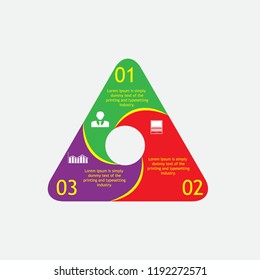In the picture infographics in the form of a triangle with icons in violet, red, green colors. Infographic with text. Infographics for business presentation, site, infographic for the magazine