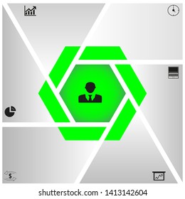 In the picture infographics inside the hexagon and triangles, infographics with icons. Infographics for business, project, presentation.