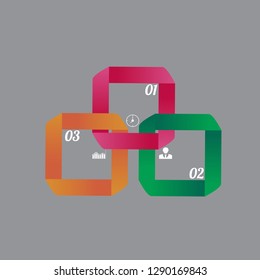 In the picture infographics is multicolored on three positions, squares with numbers, icons Infographics for business, project, presentation.