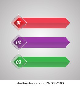 In the picture infographics of three positions. Infographics in three colors - red, purple, yellow. Infographics for business, presentation, project.