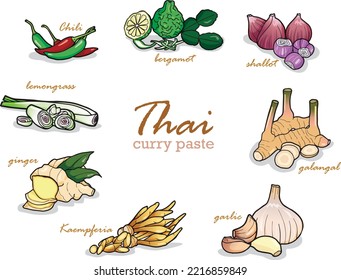 Picture Of Ingredients Of Thai Curry Paste, Herbs, Healthy Food.