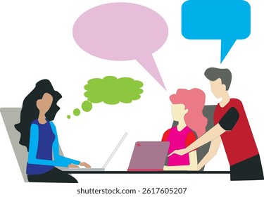 picture of interaction between workers with discussion
