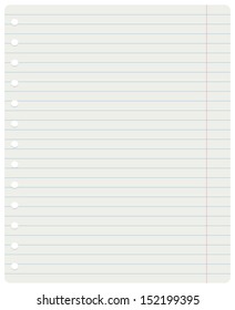A picture of isolated ruled notebook sheet, vector image.