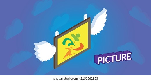 Icono de diseño isométrico de imagen. Ilustración web de vectores. 3.ª colorida concepción