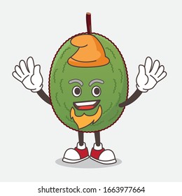 A picture of Jackfruit cartoon mascot character performed as an Elf on the stage