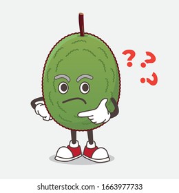 A picture of Jackfruit cartoon mascot character in a confused gesture