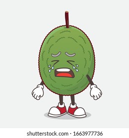 A picture of Jackfruit cartoon mascot character with crying expression