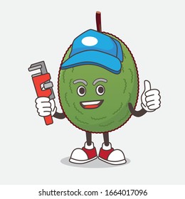 A picture of Jackfruit cartoon mascot character as happy plumber