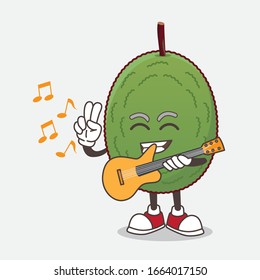 A picture of Jackfruit cartoon mascot character playing a guitar