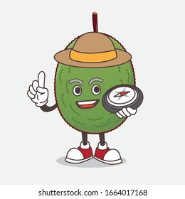 A picture of Jackfruit cartoon mascot character having a compass