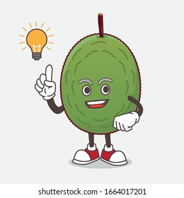 A picture of Jackfruit cartoon mascot character get an idea