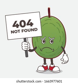 A picture of Jackfruit cheerless face cartoon mascot character holding a 404 board