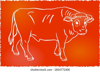 A picture of a Japanese bull that looks like it was made in a print
