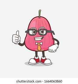 A picture of Java Apple cartoon businessman mascot character wearing tie and glasses
