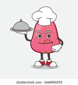 A picture of Java Apple cartoon mascot character as a Chef with food on tray ready to serve