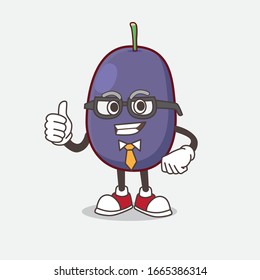 Ein Bild von Java Plum Cartoon Business Man Mascot-Figur mit Krawatte und Brille